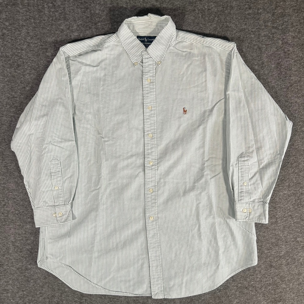 Vtg Polo Ralph Lauren Yarmouth Shirt Mens 17.5 32/33 Green Striped Cotton Oxford